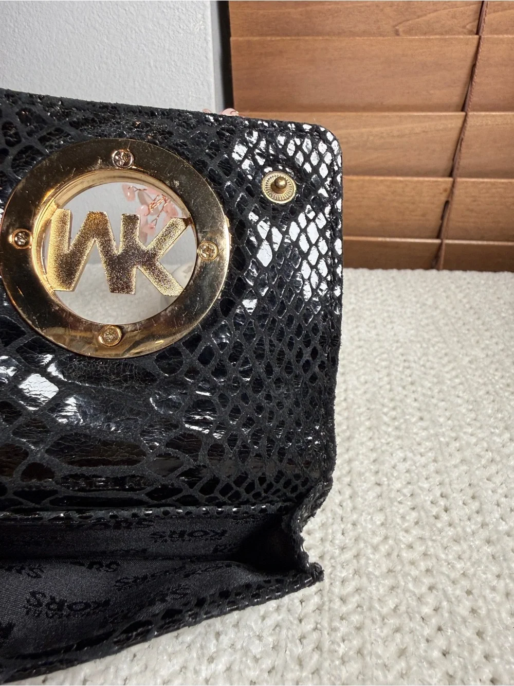 Michael Kors Black Patent Card Holder with Gold MK Emblem